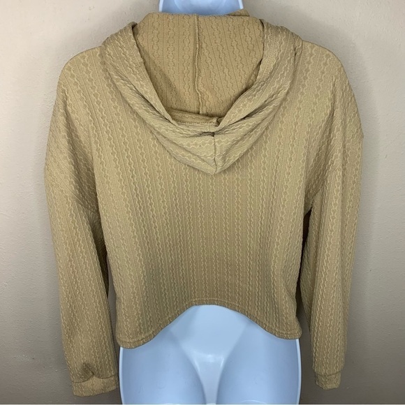 Beige Cable Knit Cropped Hoodie One Step Up Long Sleeve Stretch - Picture 5 of 9